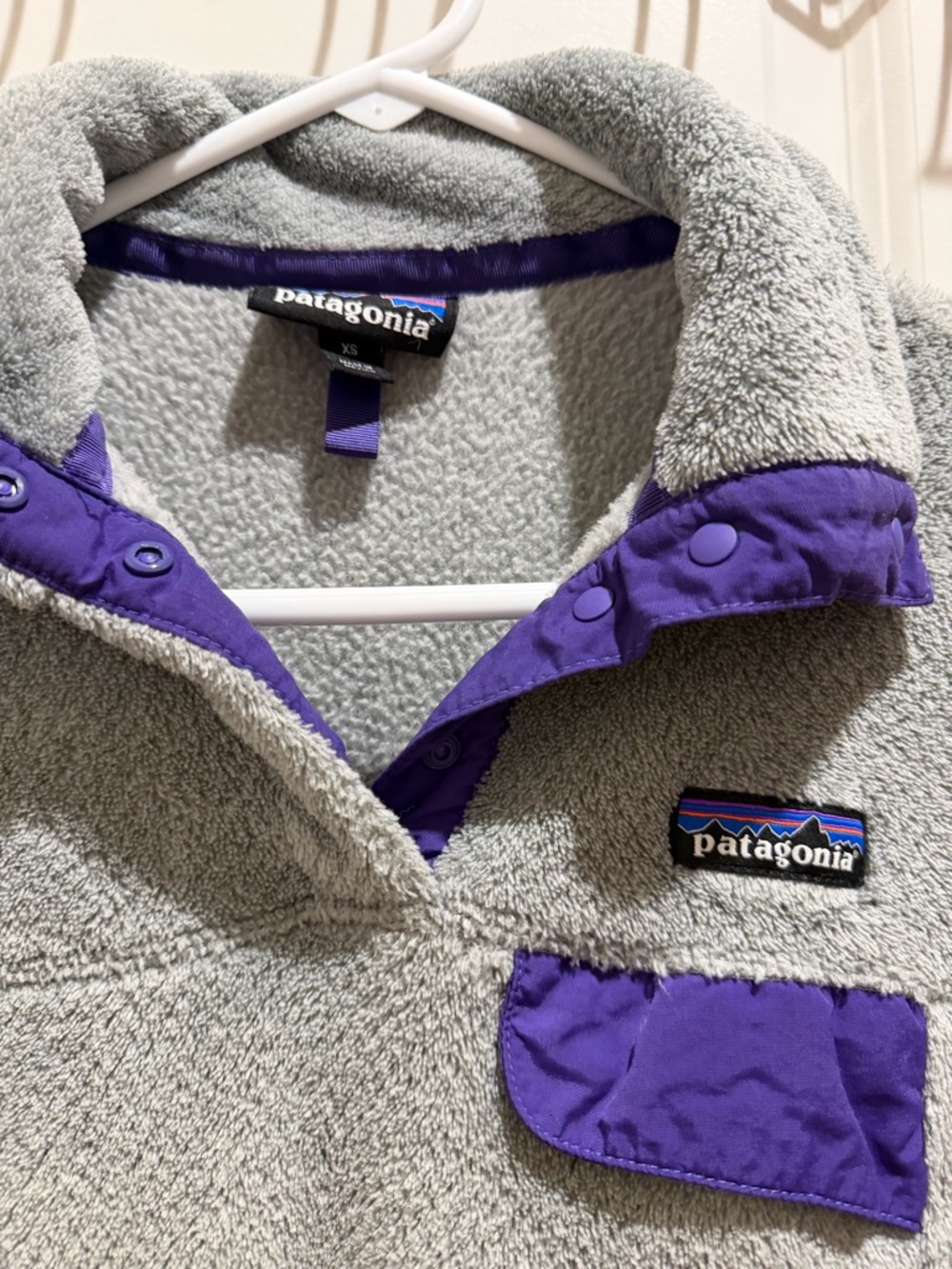 Patagonia Gray Fleece Pullover with Purple Trim - Picture 2 of 5